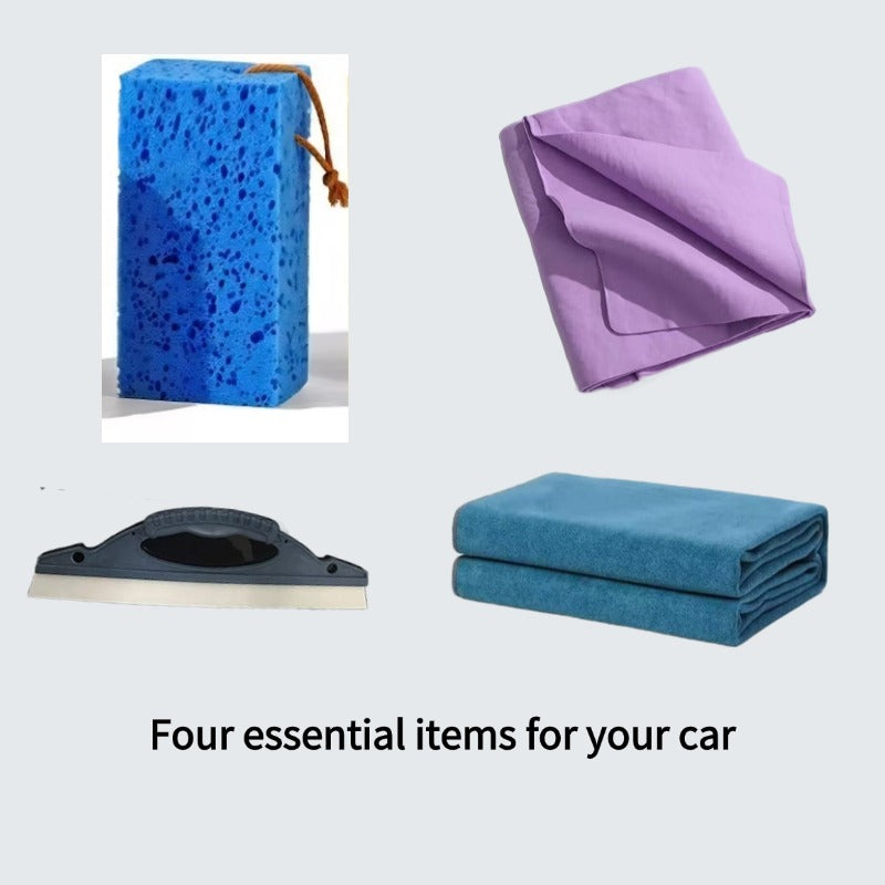 Car wash sponges, squeegees, and towels