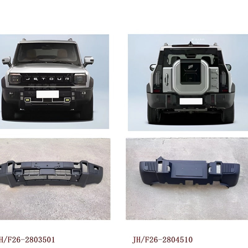 The original front and rear bumpers applicable to Jetour T2 vehicles