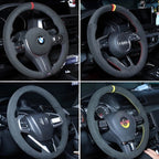 Hand-stitched tumbled leather steering wheel cover for Chery